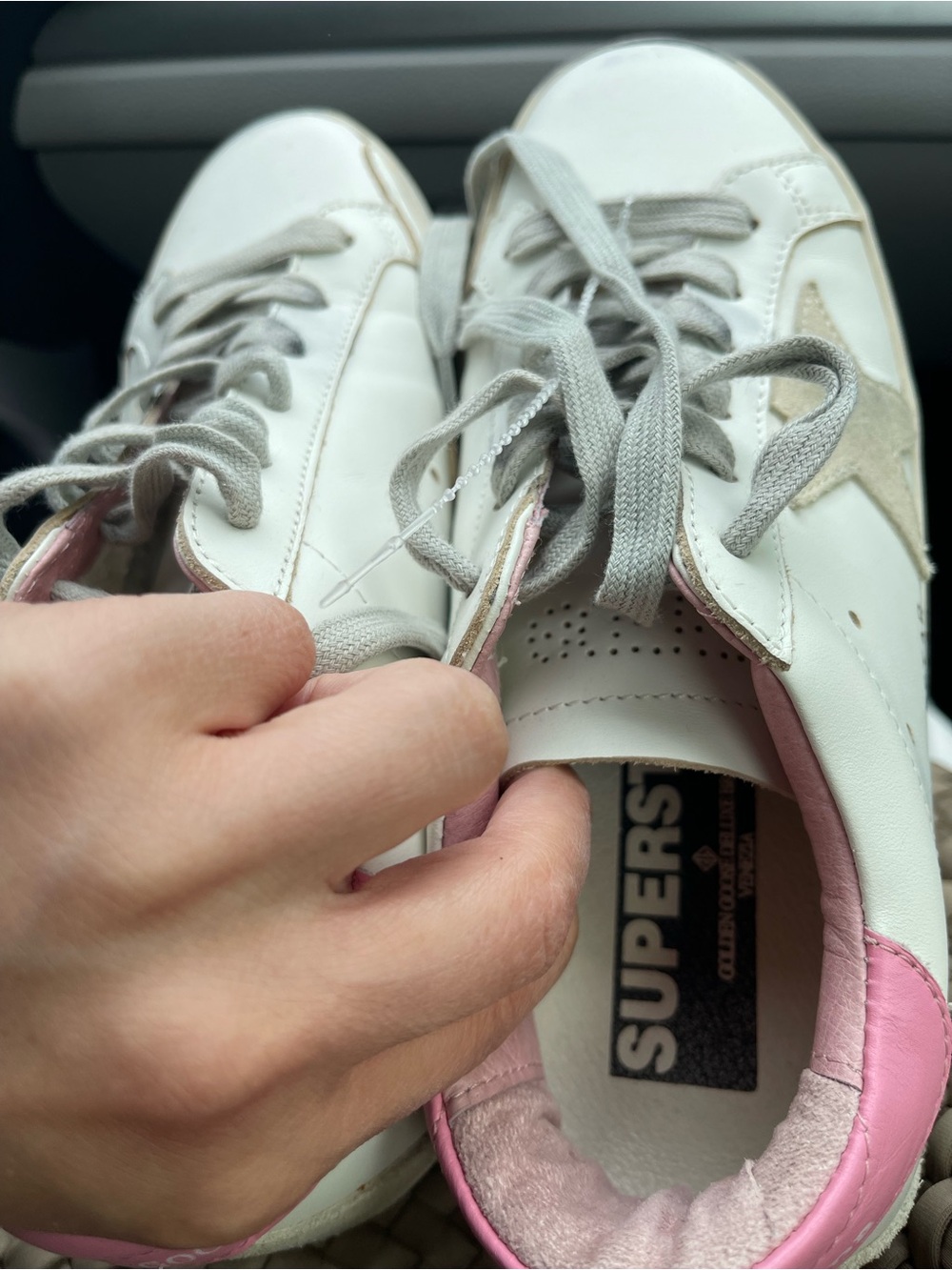 Golden Goose White Leather Sneakers with Pink Collar - Picture 9 of 9